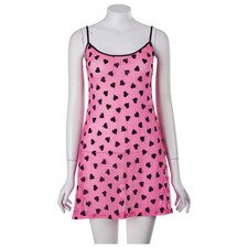 Victoria's Secret Vintage Chemise M Pink Mesh Black Velvet Hearts Sheer Y2K