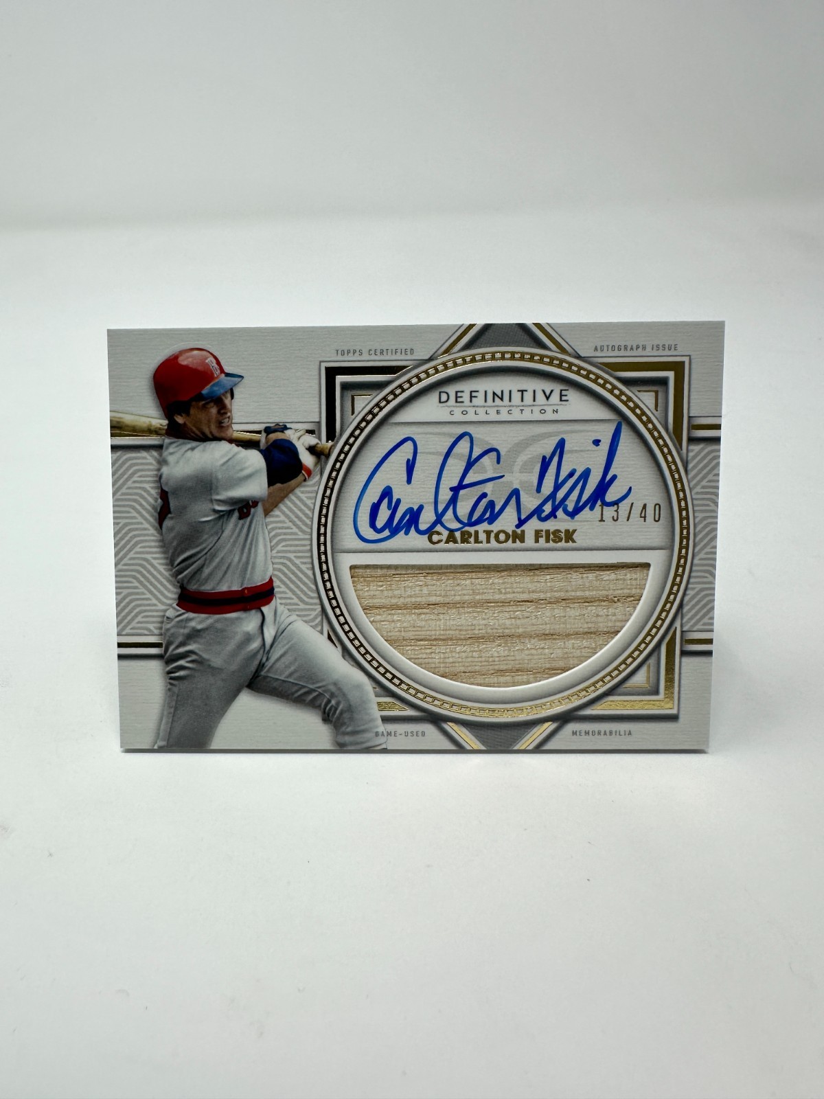 2022 Topps Definitive Carlton Fisk Auto Game Used Bat Relic 13/40 Red Sox view 1