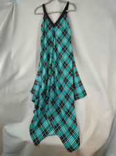 MICHAEL Michael Kors Teal Black Plaid Scarf Print Handkerchief Maxi Dress S/M