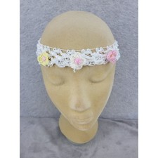 White Crochet Headband with Flower Accents Girl