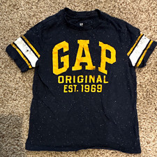 GAP Kids Boys T-Shirt Black Ringer Graphic Logo Print Crew Neck Short Sleeve S