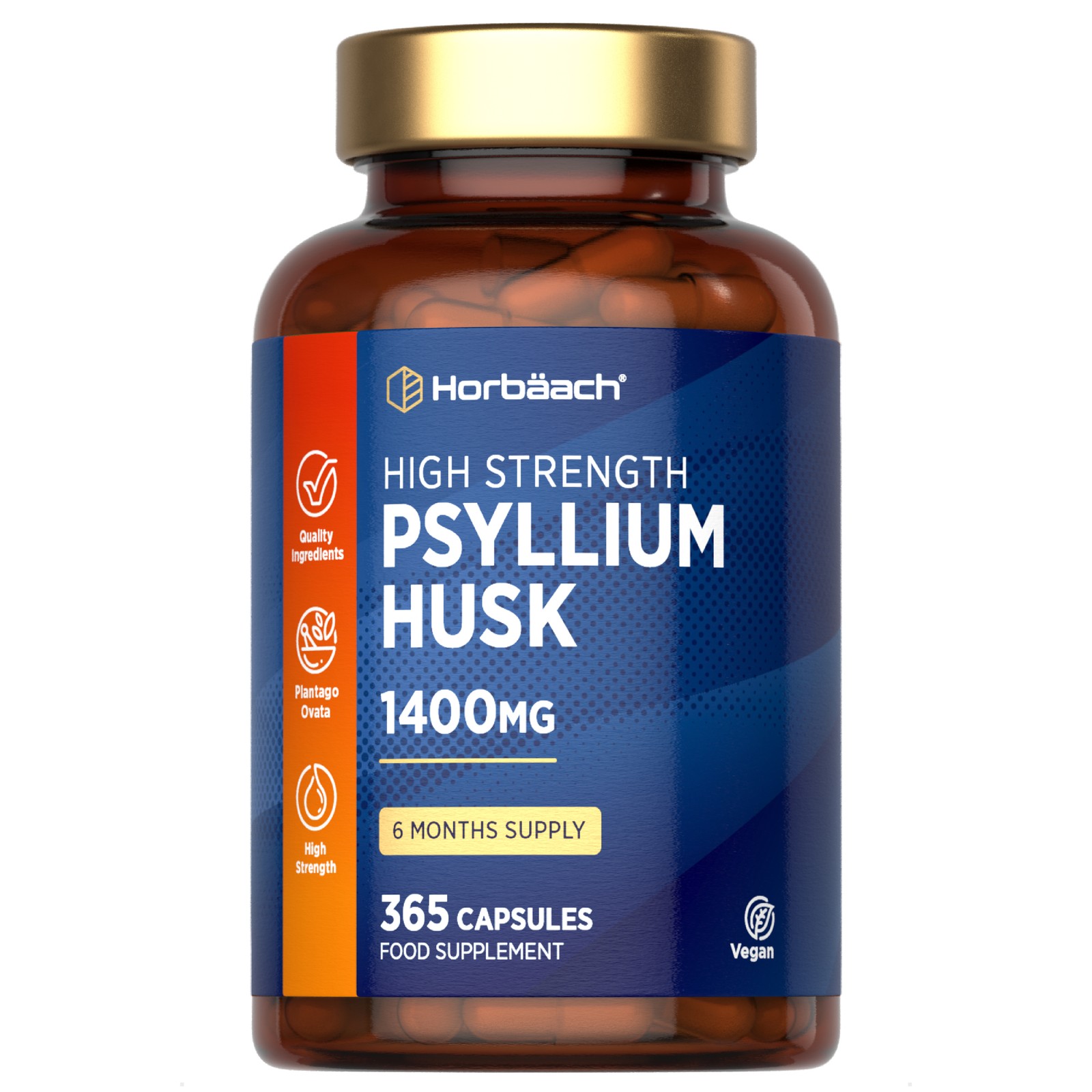 Psyllium Husk Capsules 1400mg | 365 Count | Fibre Supplement | By Horbaach
