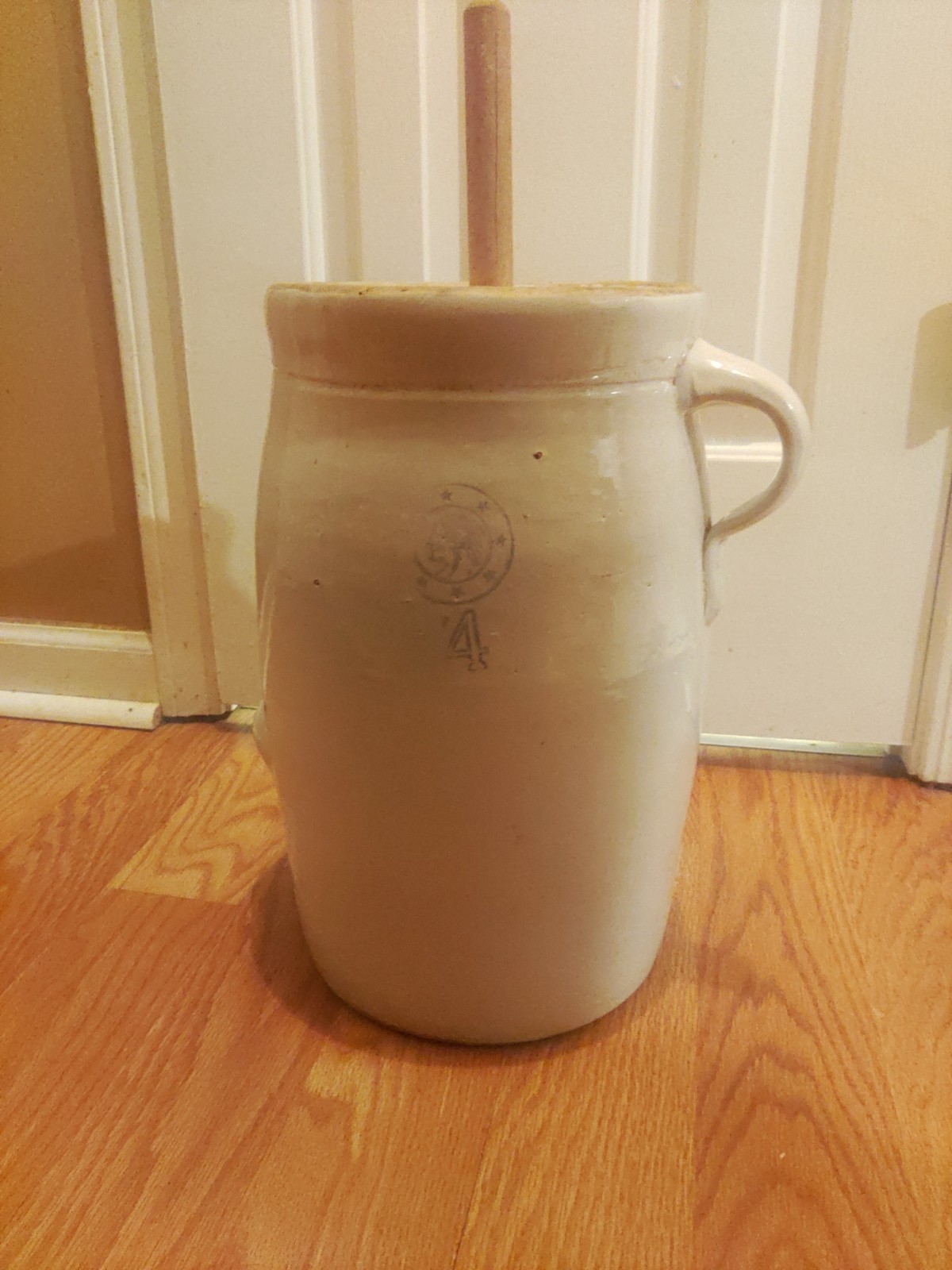 Antique Louisville Pottery Co. Indian Head Blue Cherokee Stoneware Butter Churn