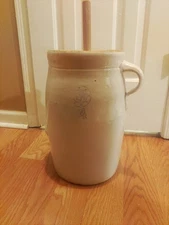 Antique Louisville Pottery Co. Indian Head Blue Cherokee Stoneware Butter Churn