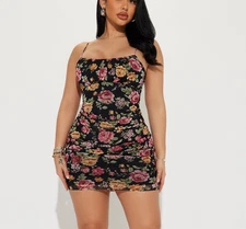 Fashion Nova Black Floral Bodycon Mesh Mini Dress Plus Size 3X Cinched 3XL