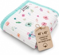 Organic Cotton Muslin Baby Blanket for Boys and Girls - Luxurious Soft Toddler