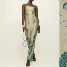 NWT Reformation Frankie Silk Dress - Sage Border - Size 8