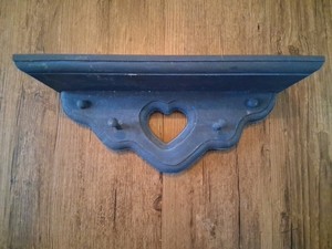 Vintage Handpainted Style Wooden Wall Shelf with Heart Cutout w/ peg hooks  
