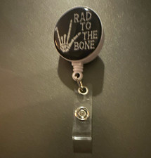Retractable ID & Badge Holder Skull Graphic Print, Black/White Plastic/Metal