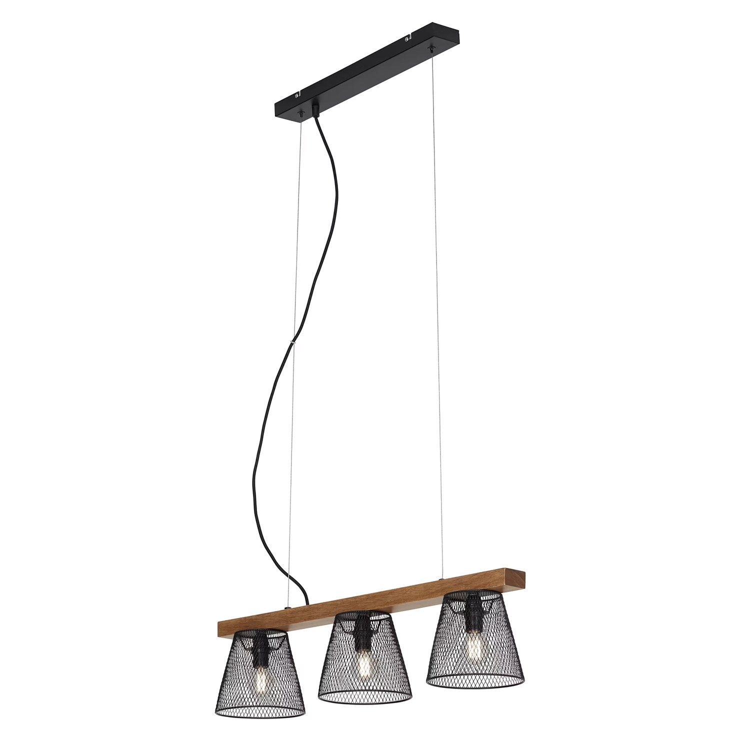 Lampadario A Sospensione Vintage Taunuds Metallo Legno Nero 3 Luci Luci E14