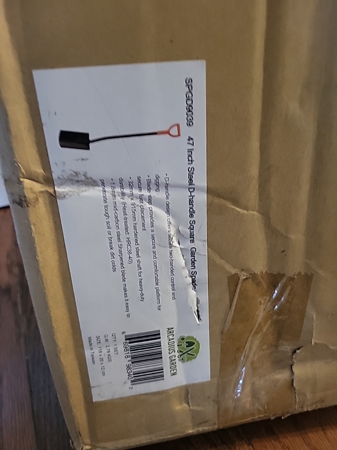 Square Garden Spade Shovel - 46 - Steel Flat Shovel with D-Handle - Gar