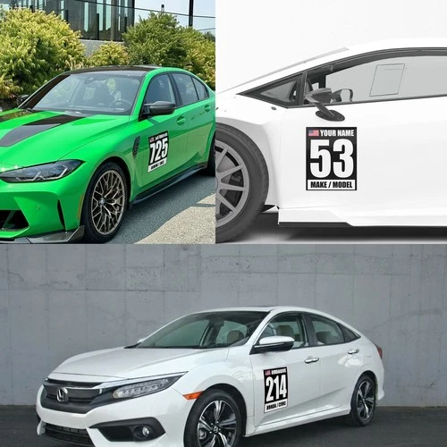 Custom Number Name Flag Make Model Glossy Matte Sticker /Magnet Car Racing BK x2