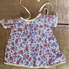Vintage Handmade Floral Baby Doll Dress Infant Top Yellow Trim Tie Back