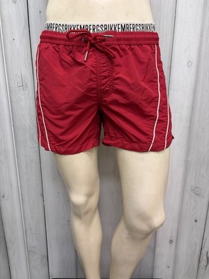 Mens Bikkembergs Red Swim Shorts Sea Beachwear Logo Elastic Costume Size M