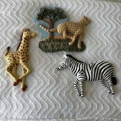Vintage Jungle Animals Wall Hanging Plaques Zebra Giraffe Leopard ￼
