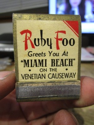 S25 MATCHBOOK COVER Matches Miami Beach Florida Ruby Foo Chinese Restaurant Food