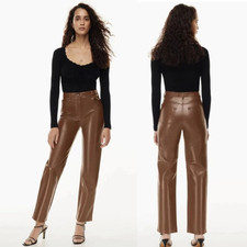 Wilfred Aritzia Melina High Rise Vegan Faux Leather Pants Cognac Brown Women's 8
