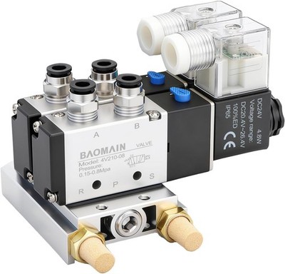 2 Station Solenoid Valve Manifold, 24V DC 5 Way 2 Position Pneumatic Air Valv...
