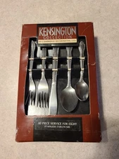 40 Pc Set Cambridge Kingsington Collection Stainless Flatware Silverware. A7