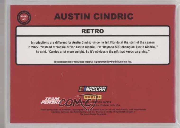2023 Panini Donruss NASCAR Retro 1990 Relics Red /250 Austin Cindric #R90R-AC - Image 2 of 2