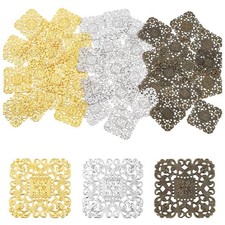 60pcs 3 Colors 51mm 2 inch Square Iron Filigree Charm Pendant Connectors for...