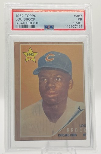 1962 TOPPS #387 LOU BROCK RC PSA PR 1 (MC) Cubs HOF ROOKIE VINTAGE