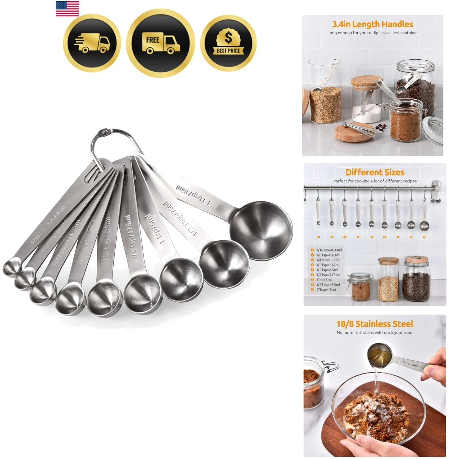 Measuring Spoons: 18/8 Stainless Steel Measuring Spoons Set of 9 Piece: 1/16 ...
Opens in a new wind