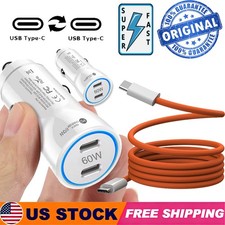 60W 2-Port USB-C Super Fast Car Charger Adapter For Samsung iPhone Android Phone