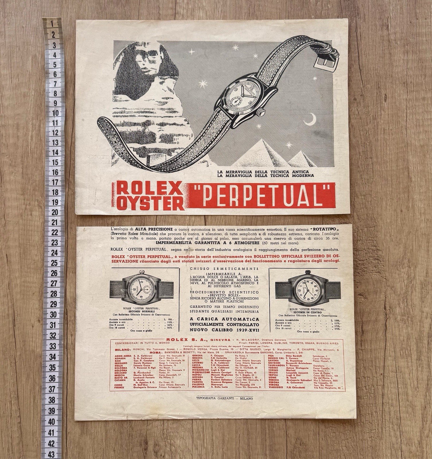 1939 ROLEX OYSTER PERPETUAL PUBBLICITÀ, RITAGLIO GIORNALE OROLOGIO LUSSO