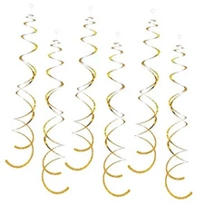 30 Pieces Hanging Swirl Decorations Sparkleen Plastic Streamers Ceiling Gold