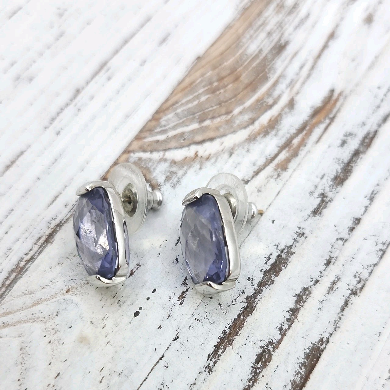 Swarovski Crystal Amethyst Rectangular Silver Rho… - image 2