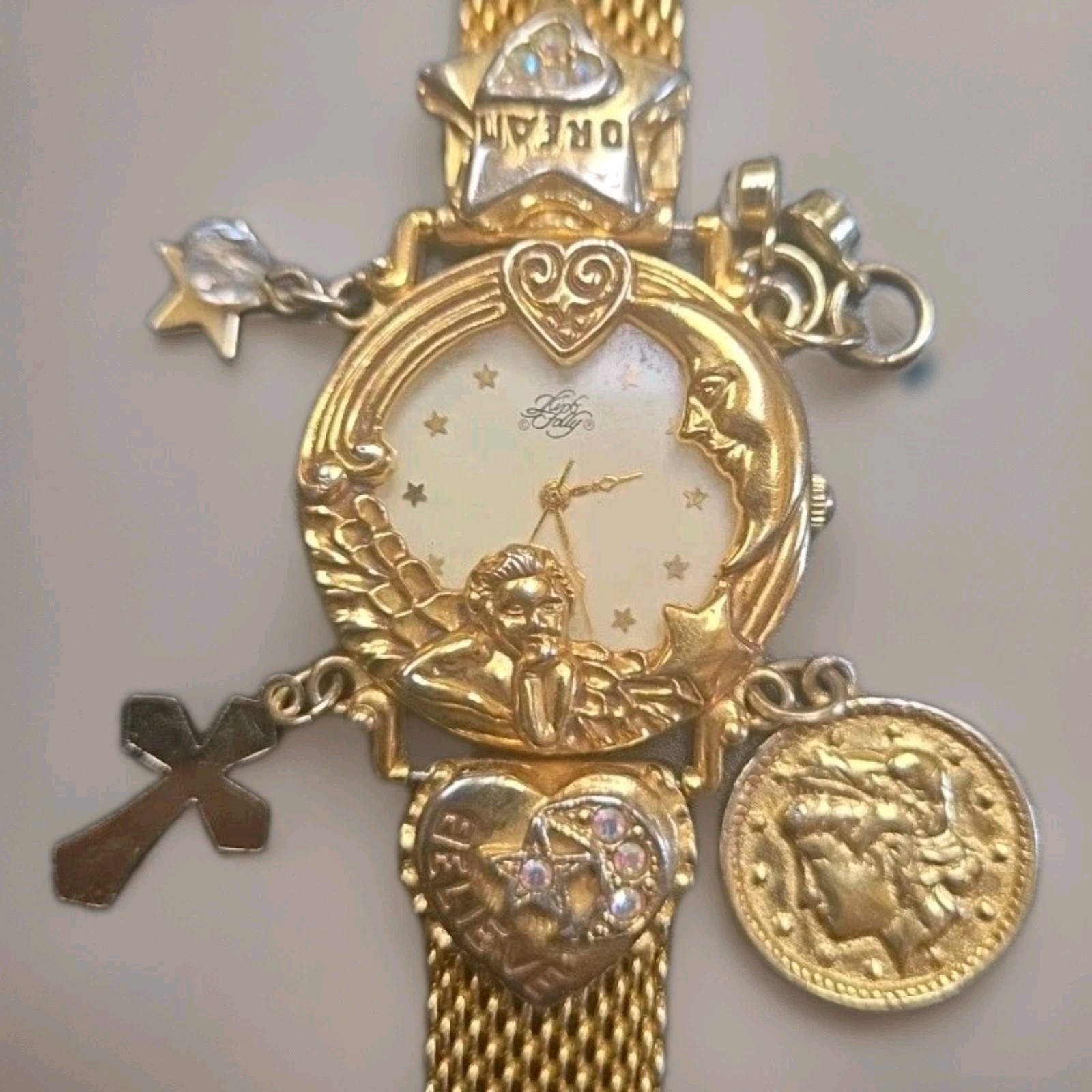 Kirk’s Folly “Angel Time” Celestial Fairy Wristwatch Gold Tone 1994 Anniv. WORKS