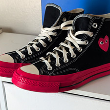 Converse High Top Lace Up Athletic Sneakers Black/Red/White Heart