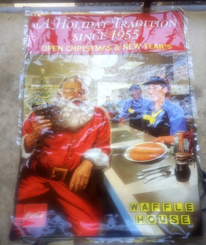 2021 Waffle House Christmas Window Cling On Poster Ft. Santa & Coca-Cola 48"x35"