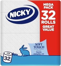 Nicky Soft Touch Toilet Tissue-32 Rollsof ExtraGentle WhiteToilet Paper190sheets