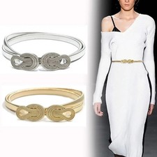 Women's Skinny Knot Buckle Stretch Waist Elastic Chain Belt with Hair-Coil Style