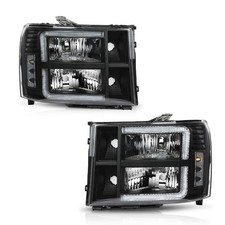 LED Headlights for GMC Sierra 1500 2007-2013 Pair Clear Lens Black Housing