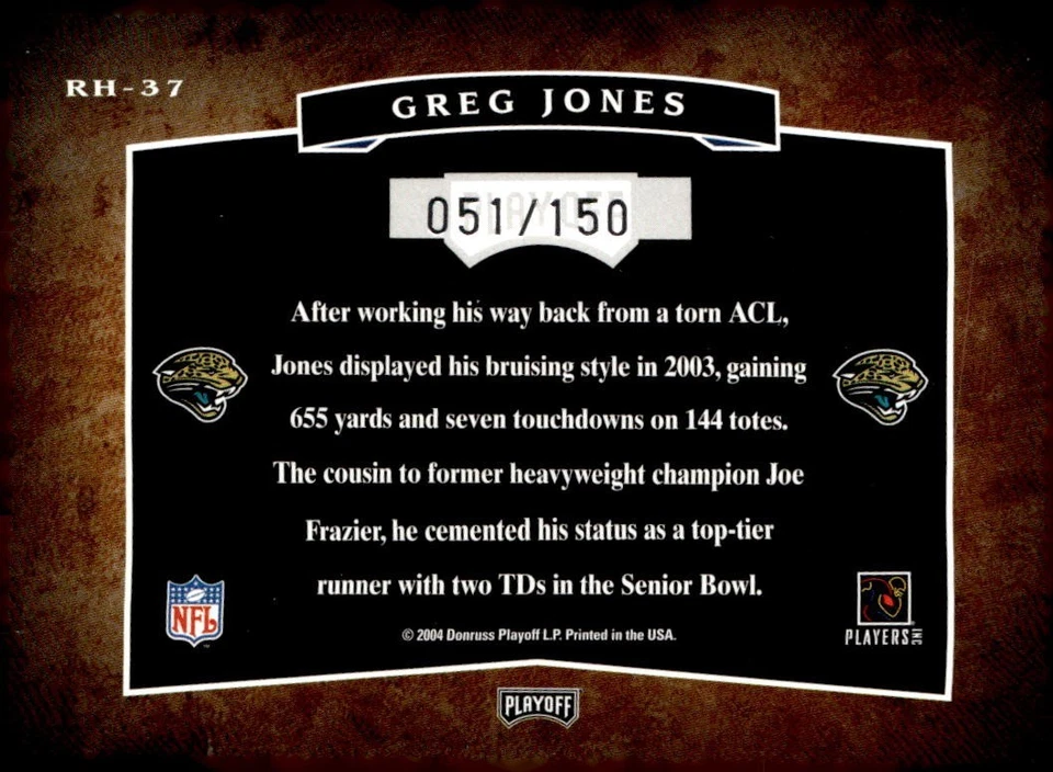 GREG JONES 2004 HOGG HEAVEN ROOKIE HOGGS RC on card AUTO /150 !! 🔥🔥 JAGUARS - Image 2 of 2