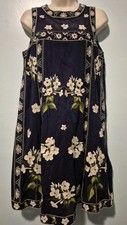 Maeve Anthropologie Blue  Rosa Floral Embroidered Swing Dress Women's Sz M Prepp