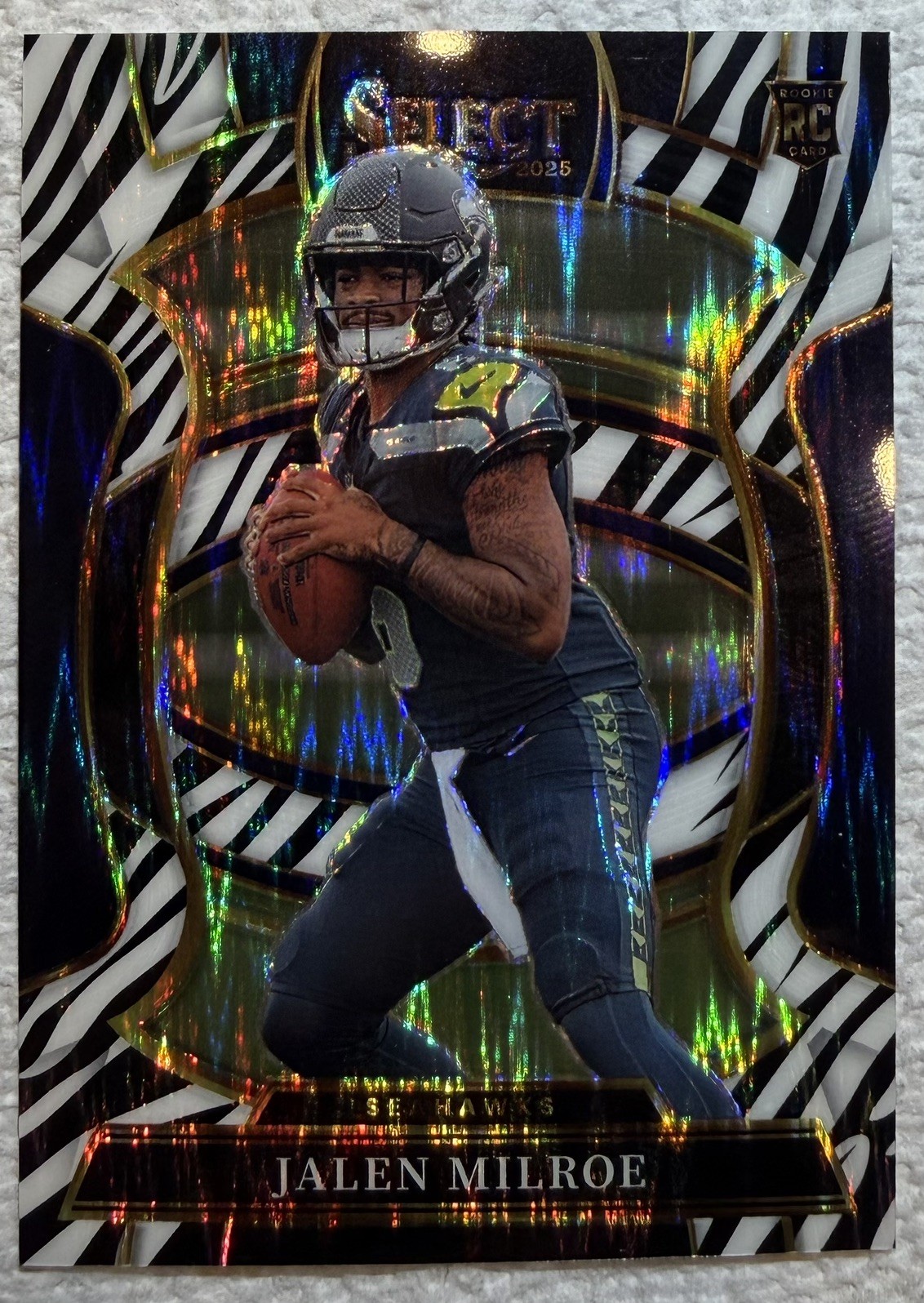 2025 Panini Select - Concourse Jalen Milroe #14 Zebra Prizm (RC) Case Hit