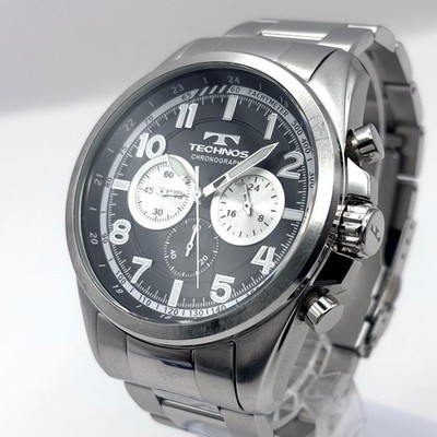 TECHNOS T8638 Quartz Wristwatch Black Dial Silver Case Men Stainless Steel