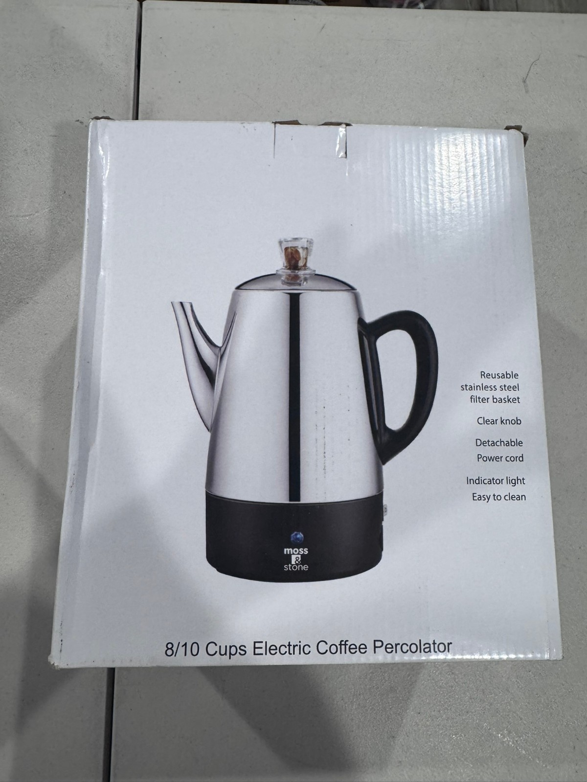 Moss & Stone Percolator Coffee Pot Electric 10 Cup, Stainless Steel Coffee