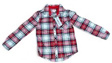 Cat Jack Girls Flannel Button Front Long Sleeve Shirt Cream Red Plaid Size 7/8