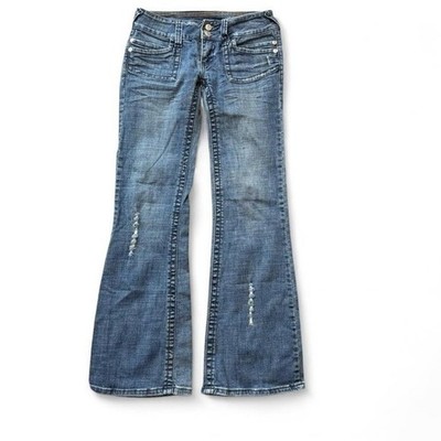 YNQ (Younique) Vintage Y2K Low Rise Distressed Bootcut Flare Jeans