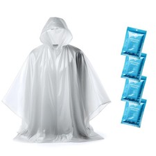Pack of 4 Clear Disposable Rain Ponchos with Hood for Adults