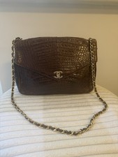 CHANEL Croc Leather Brown Bag