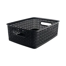 ADVANTUS WEAVE DESIGN PLASTIC MEDIUM BIN, 13.75"L BY 10.5"W BY 4.625"H, BLACK
