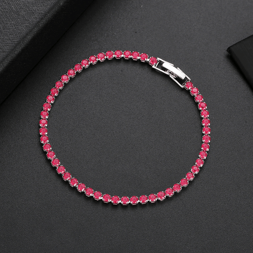 New 3mm Slim Design Women Jewelry Gifts Red Garnet Gems Silver Chain Bracelets - Picture 3 of 6
