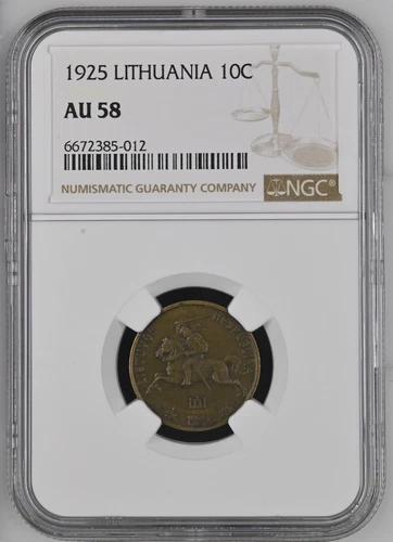 Lithuania 10 Centu 1925 NGC AU 58