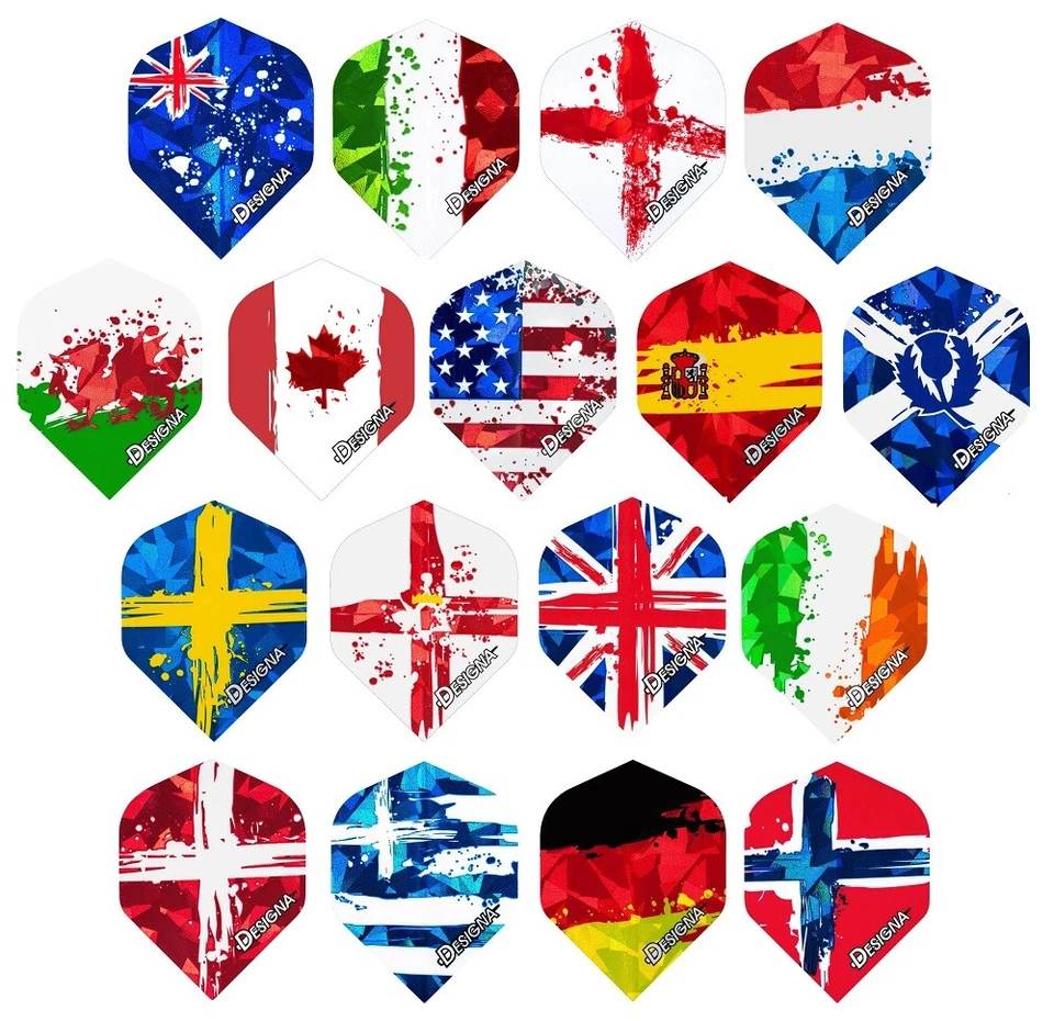Dart 3,6 o. 9 Stück Designa Patriot Nationen Länder Flights - Menge wählbar -
